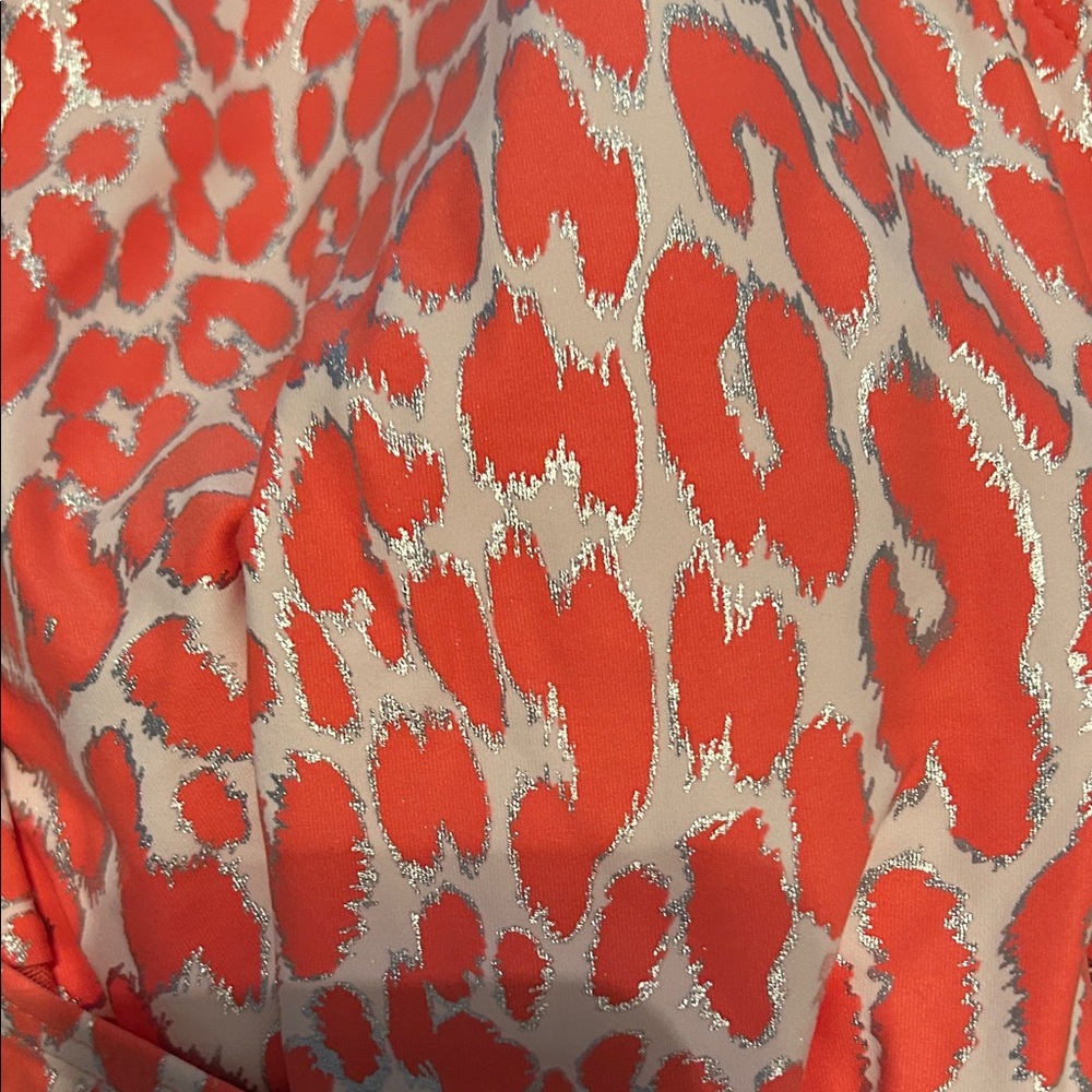 Vibrant Coral and White Patterned Swimsuit - Picture 6 of 6